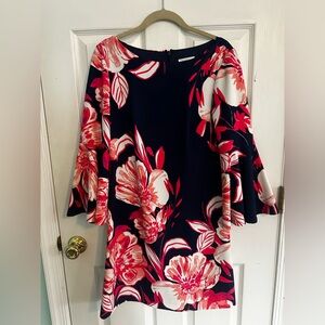 Eliza J Pink and Blue Sheath Dress with Bell Sleeves